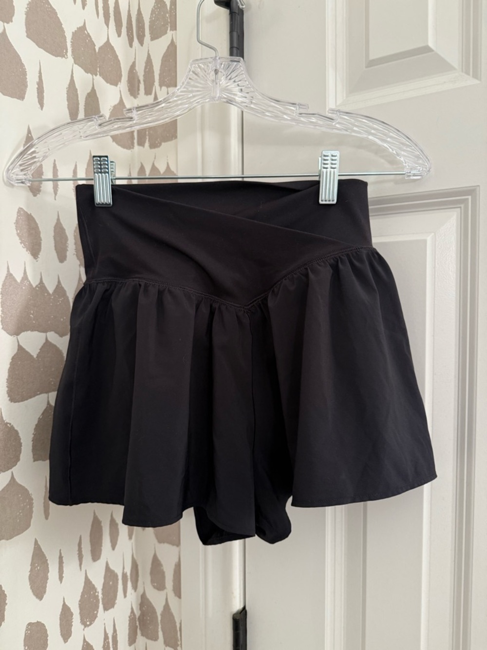 Black High-Waist Flared Skort